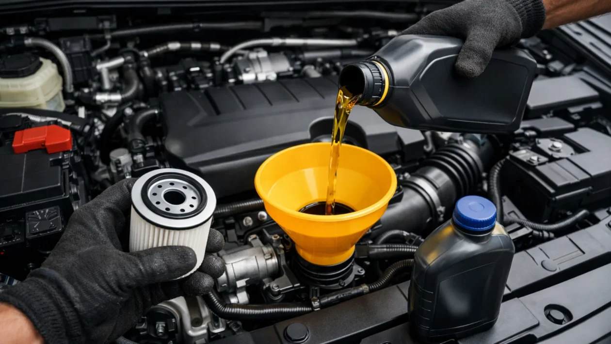 Redovita zamjena motornog ulja i filtera u modernom automobilu, ključna za dug vijek i pravilno podmazivanje motora