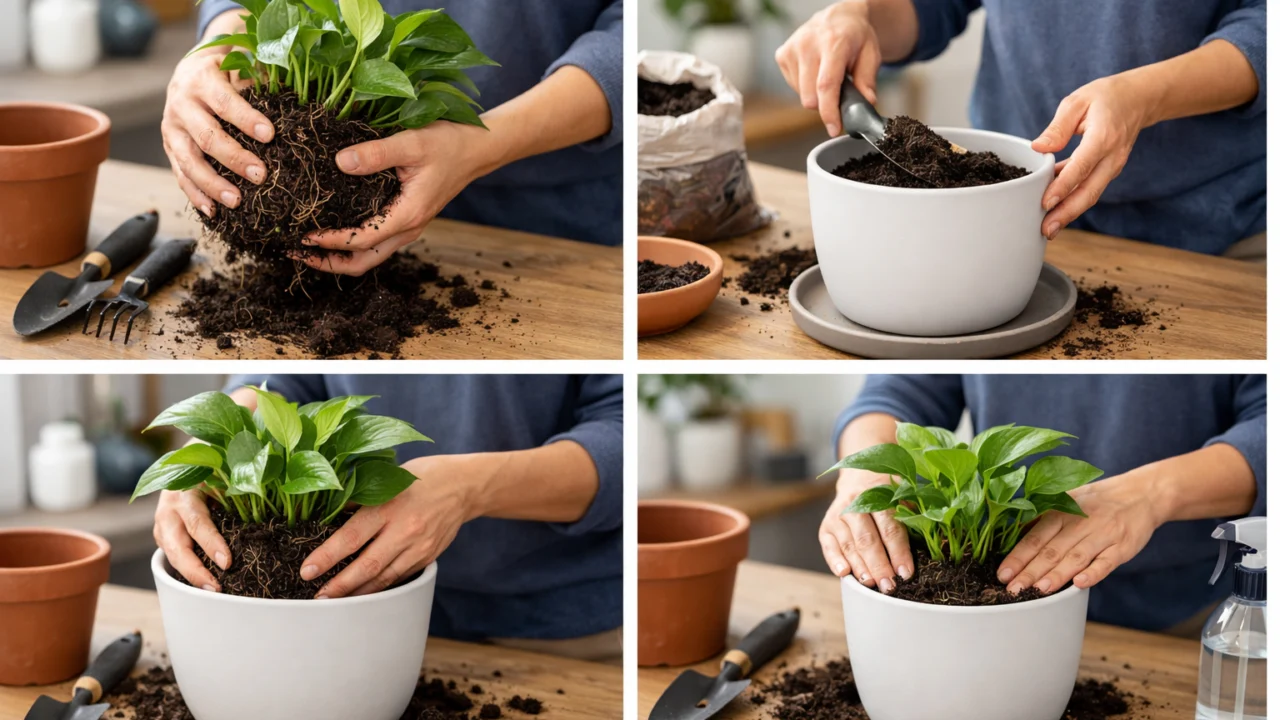 Presađivanje sobne biljke u veću teglu uz rastresanje korijena i svježi supstrat u kućnim uvjetima