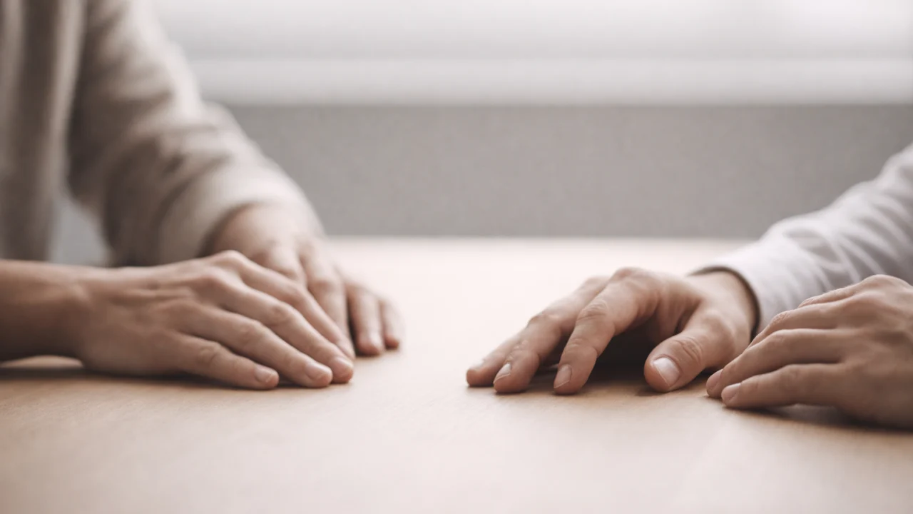 Detalj smirenog razgovora koji simbolizira emocionalnu stabilnost i aktivno slušanje