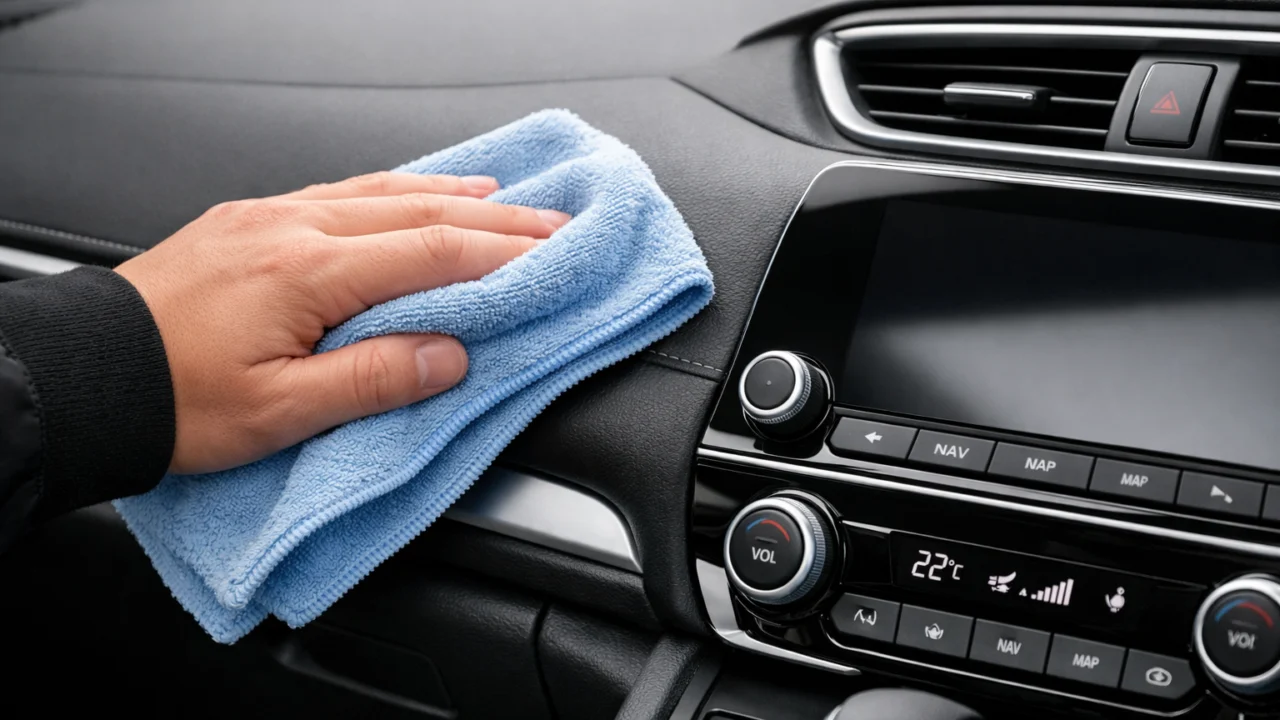 Nježno brisanje armaturne ploče mikrovlaknima bez oštećenja plastike u autu