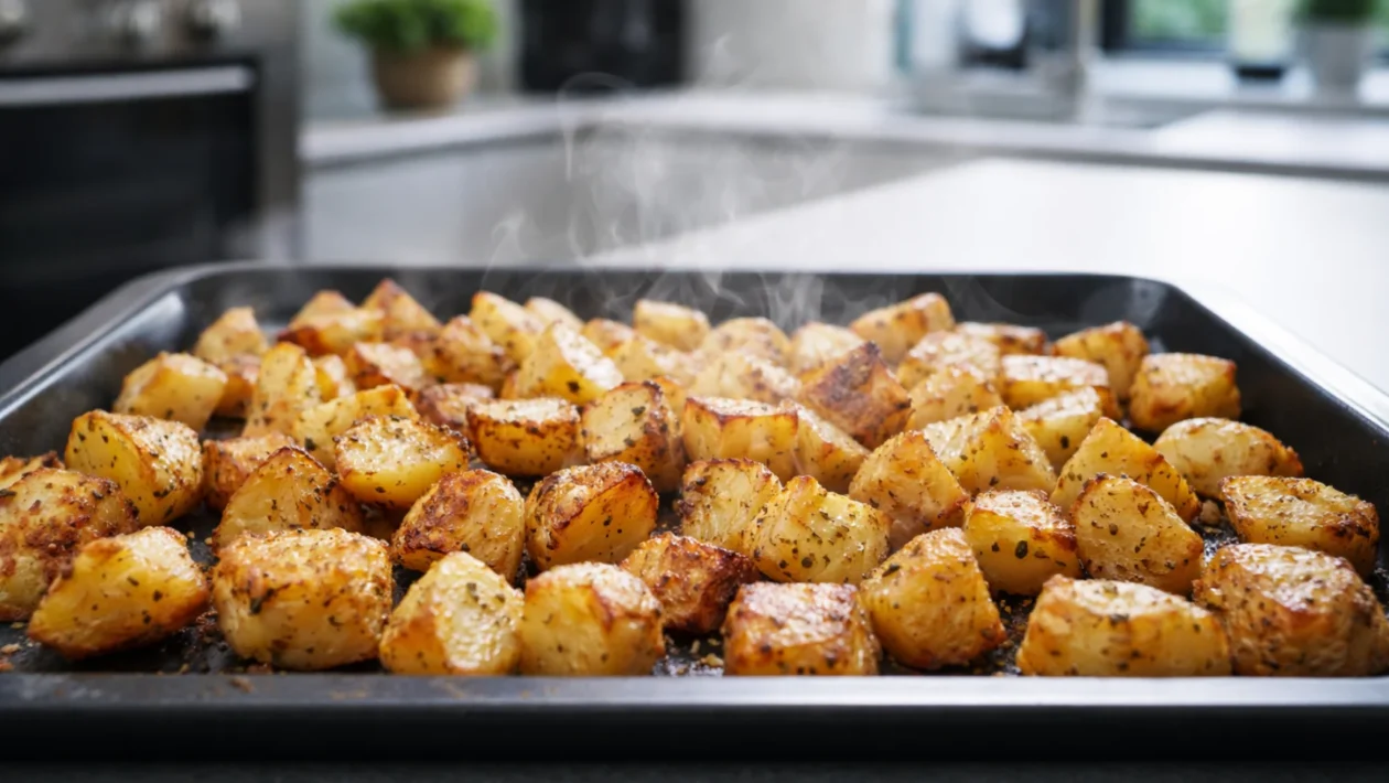 Savršeno hrskav pečeni krumpir iz pećnice, zlatne korice i mekane unutrašnjosti, prikazan kao glavno jelo ili prilog