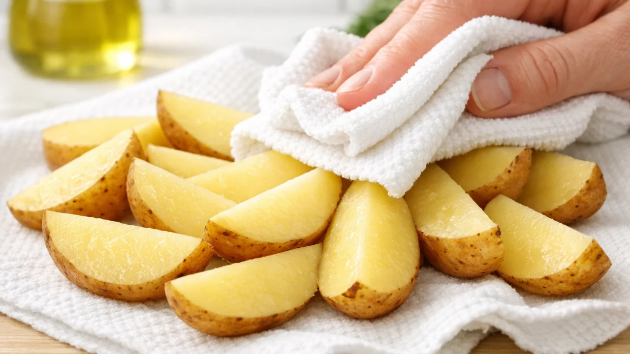 Sušenje krumpira nakon ispiranja radi uklanjanja vlage i postizanja hrskave korice pri pečenju