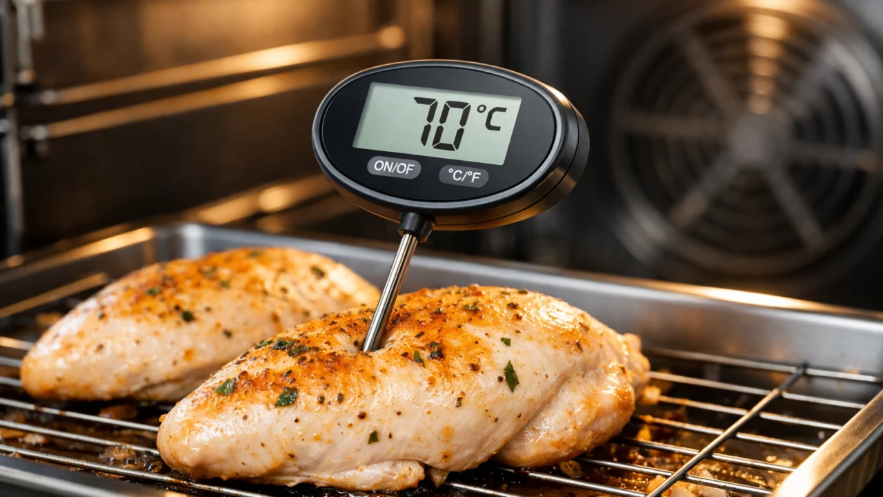 Mjerenje unutarnje temperature piletine termometrom za savršenu sočnost bez suhog mesa