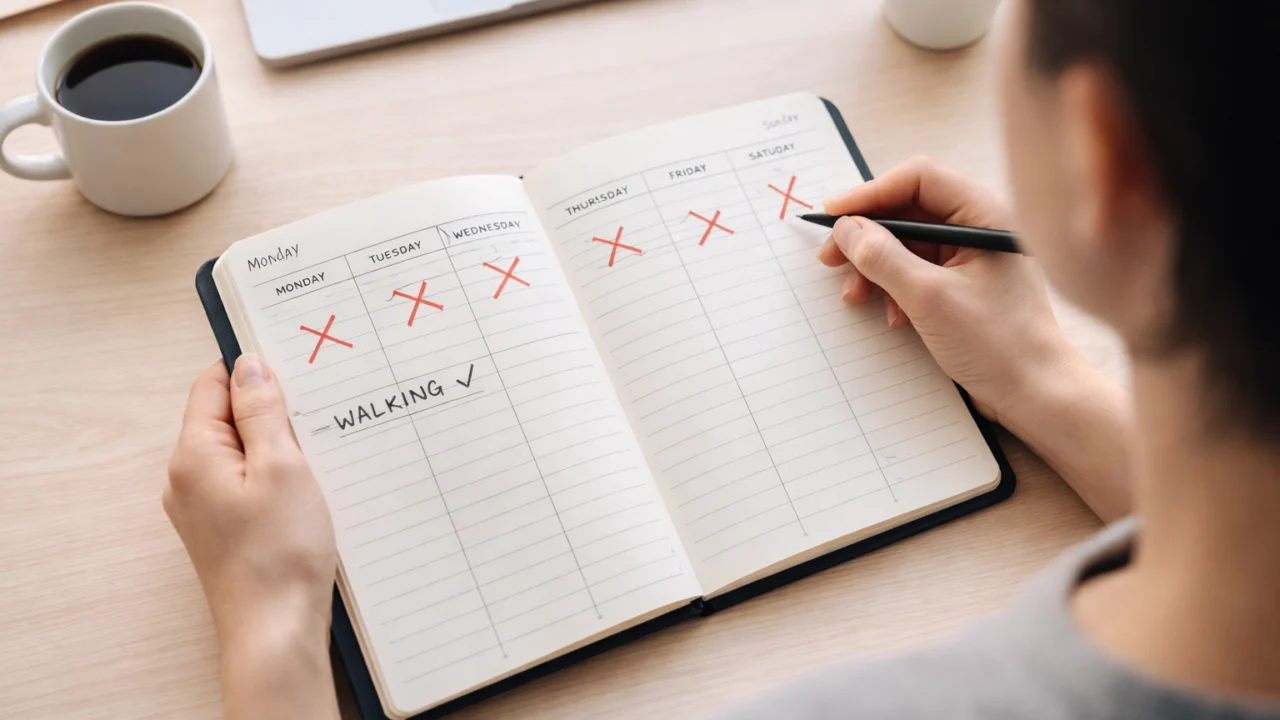 Planer s označenim danima hodanja pomaže u izgradnji dosljedne rutine