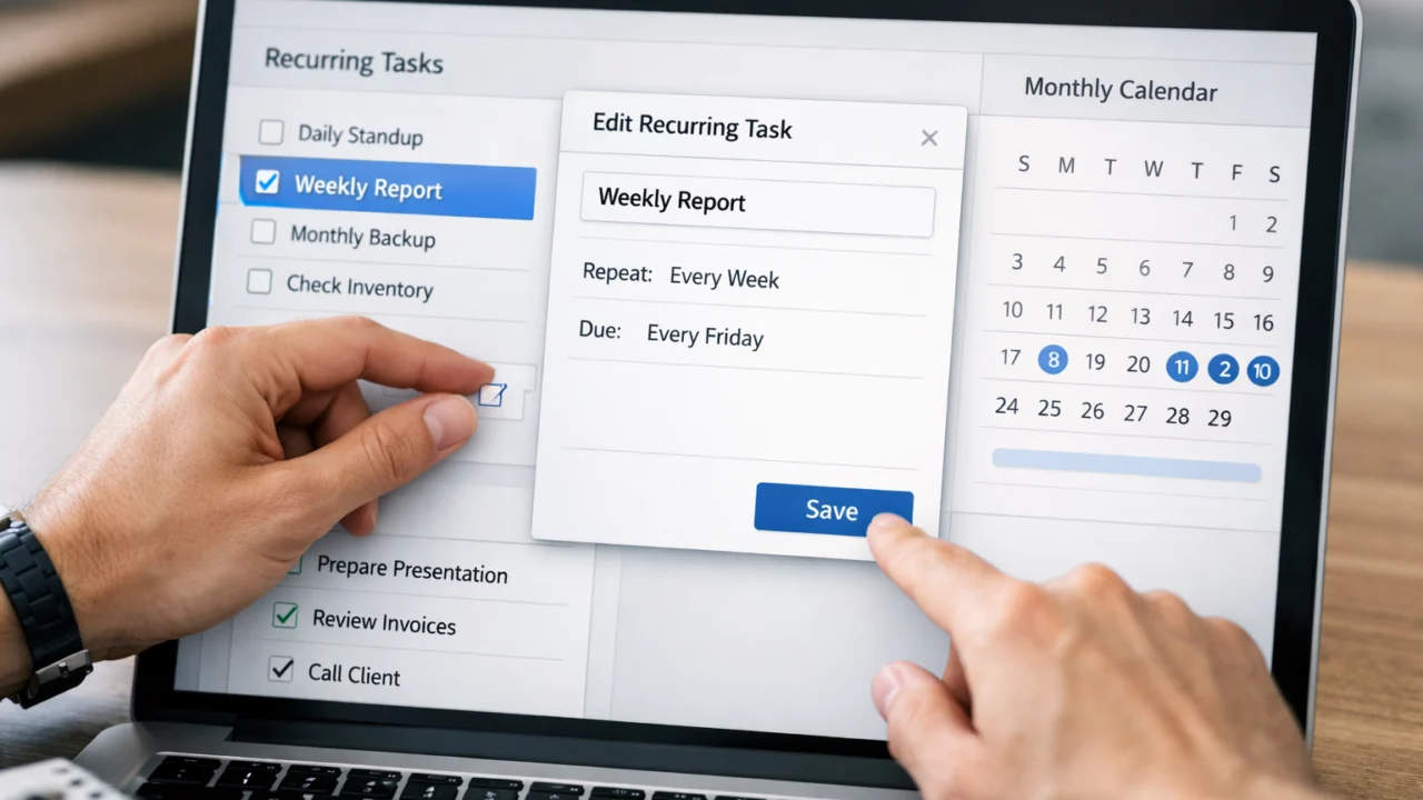 Detalj izrade liste ponavljajućih zadataka u digitalnom alatu za bolju produktivnost i planiranje