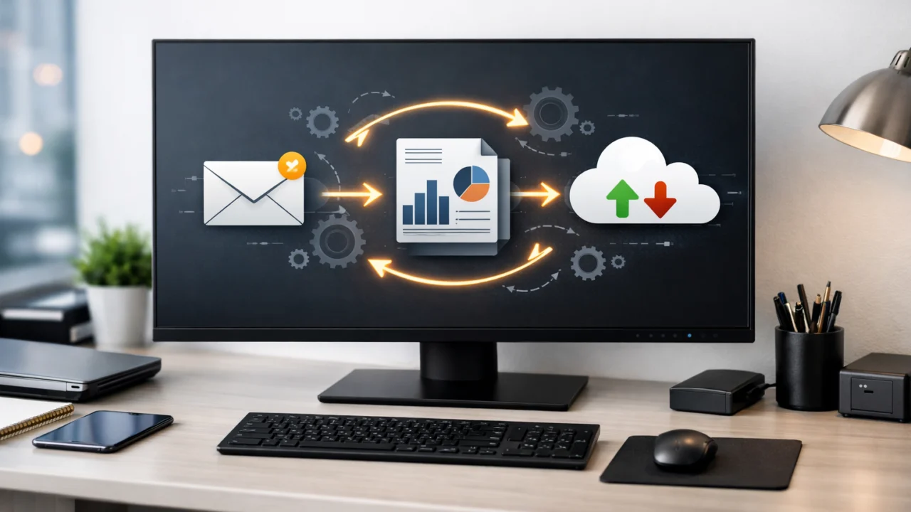 Vizualni prikaz automatizacije rutinskih zadataka poput e-pošte, izvještaja i sigurnosnih kopija