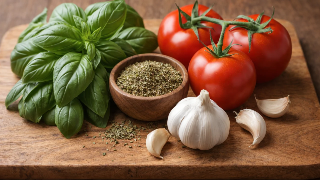 Klasična talijanska kombinacija bosiljka, origana i češnjaka s rajčicama