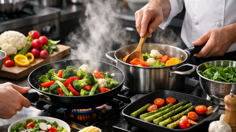 Pravilno kuhanje povrća u modernoj kuhinji koje zadržava boju, teksturu i okus, svježe i vizualno privlačno jelo