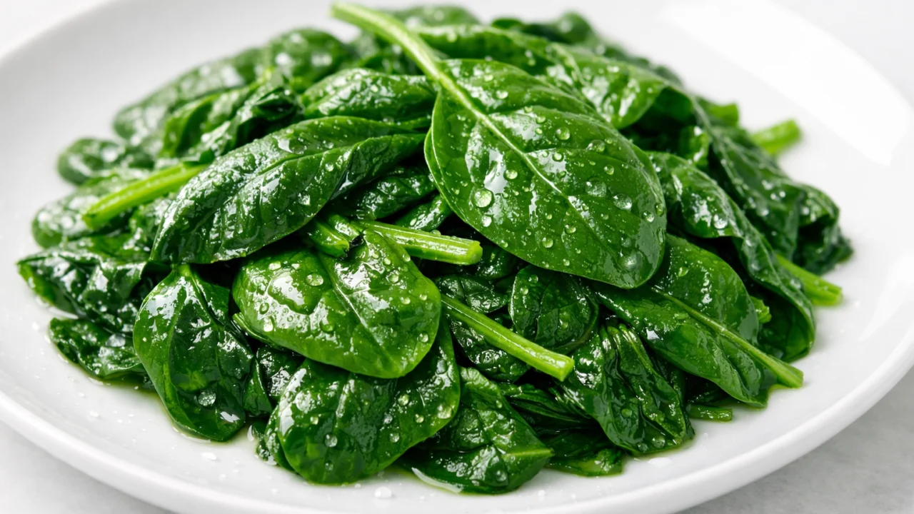 Špinat kratko kuhan kako bi zadržao svijetlozelenu boju, blagi okus i svježi izgled