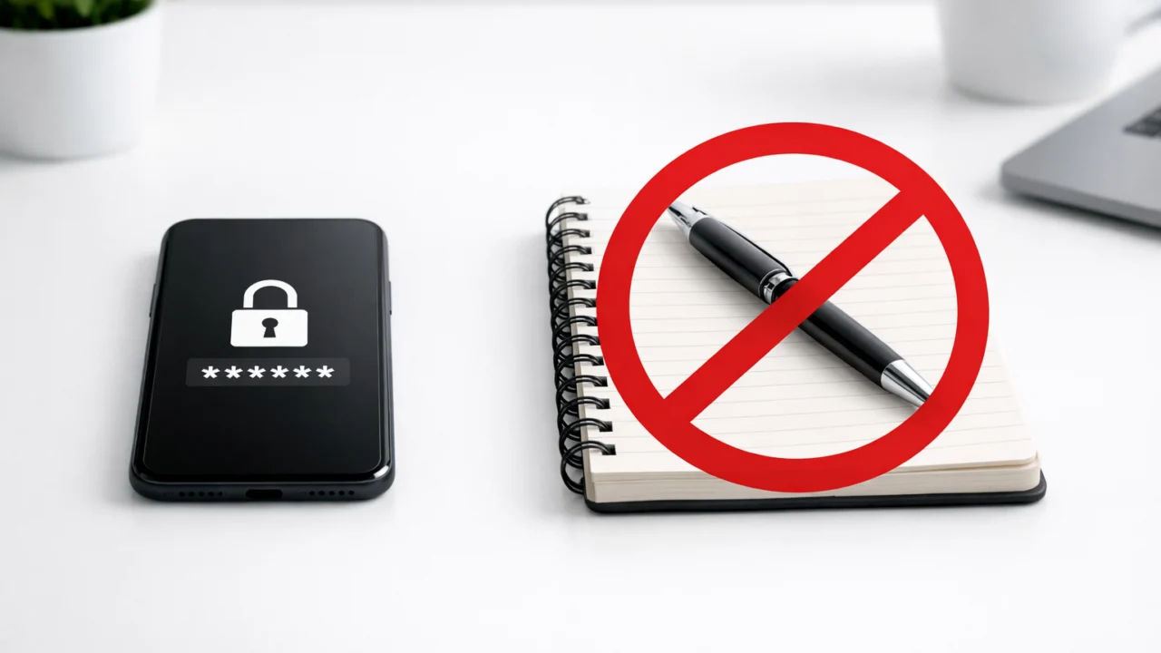 Prikaz zašto zapisivanje lozinki na papir ili mobitel predstavlja sigurnosni rizik