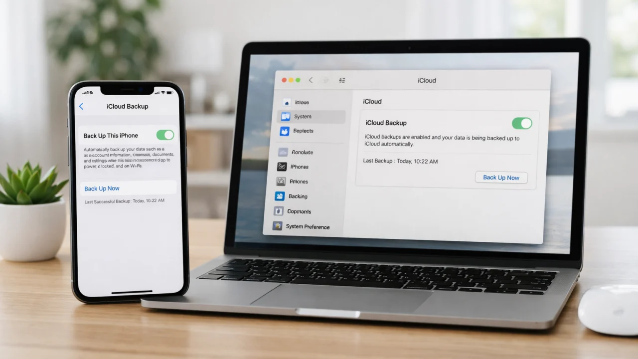 Sigurnosna kopija iPhonea putem iClouda prikazana uz prijenosno računalo