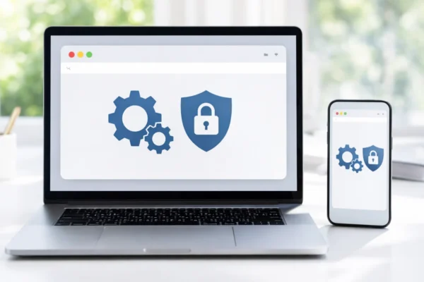 Prikaz modernog preglednika i sigurnosnih postavki, simbol čišćenja cachea, kolačića i lozinki