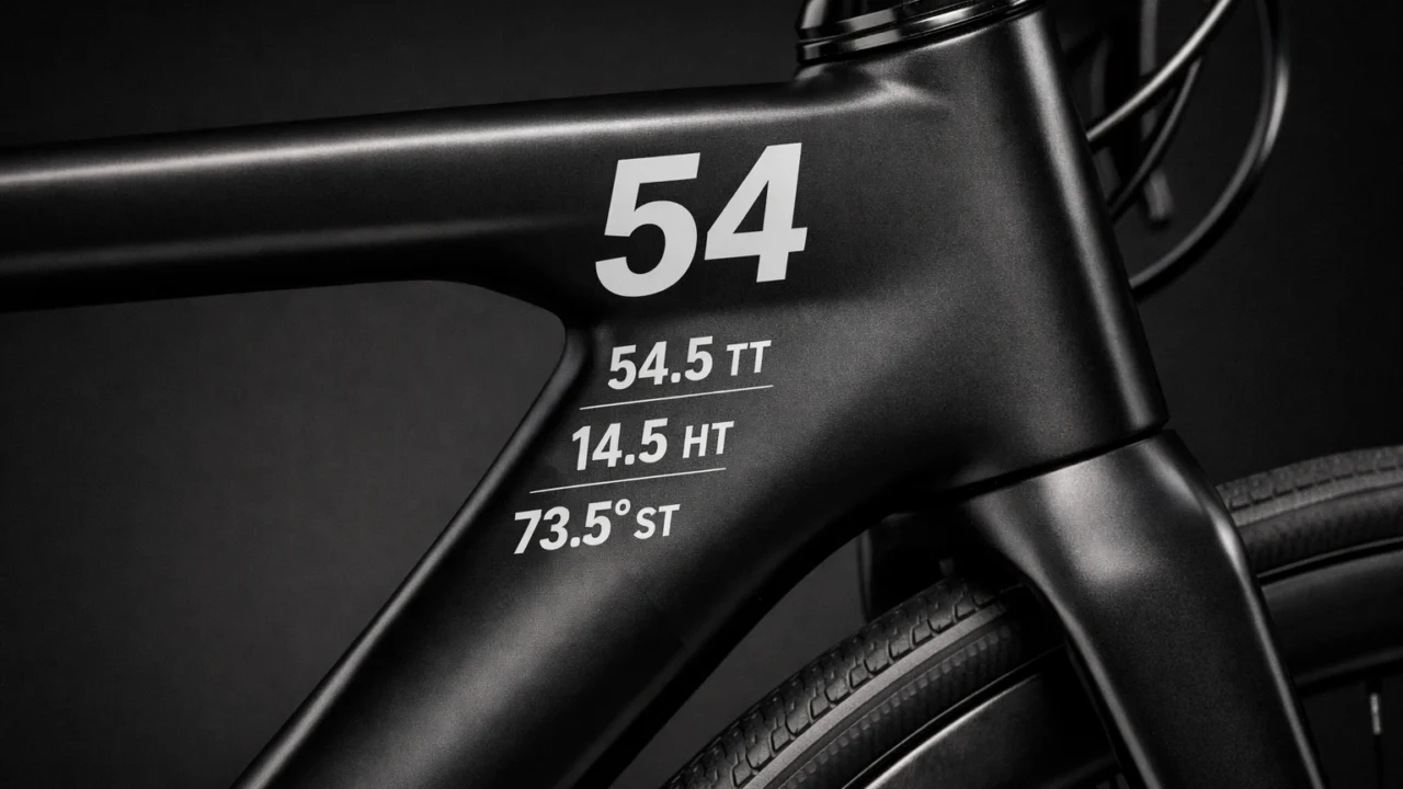 Detalj okvira bicikla s označenom veličinom koji pomaže pri odabiru bicikla prema visini
