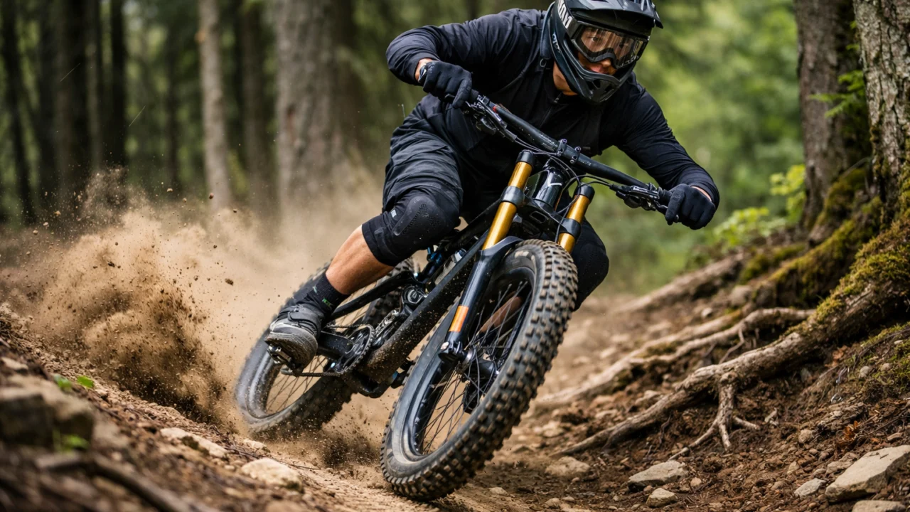 Brdski bicikl prilagođen neravnom terenu s naglaskom na stabilnost i kontrolu vozača