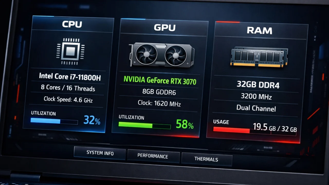 Specifikacije gaming laptopa s prikazom procesora i grafičke kartice, važno za pravilni odabir