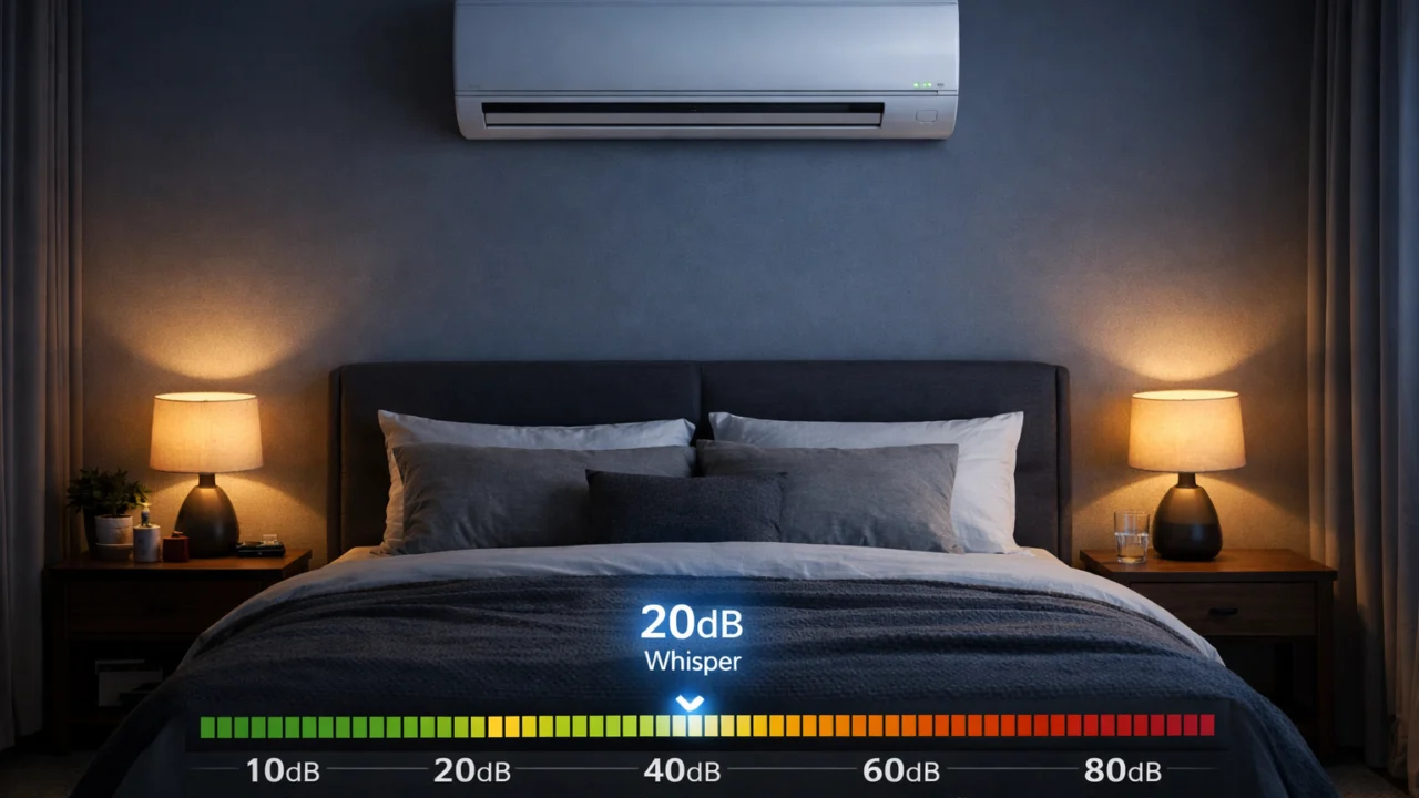 Tihi klima uređaj u spavaćoj sobi s naglaskom na nisku razinu buke i ugodan san