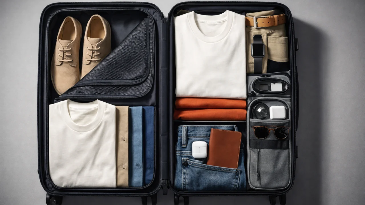 Unutrašnjost pravilno organiziranog kofera koja pokazuje optimalno pakiranje i iskorištenje prostora