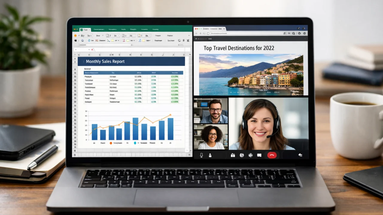 Laptop s više otvorenih aplikacija koji prikazuje važnost dovoljno RAM memorije za rad i učenje