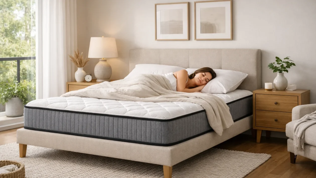 Moderan spavaći prostor i madrac koji simbolizira pravilan odabir madraca za kvalitetan i zdrav san