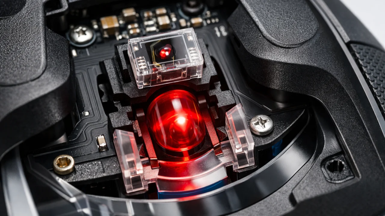 Optički i laserski senzor računalnog miša prikazani izbliza radi usporedbe preciznosti