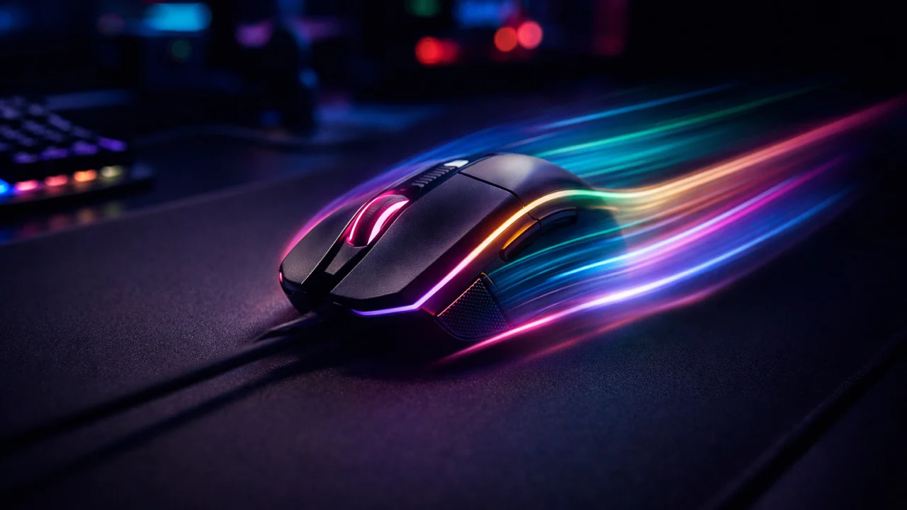 Gaming miš u pokretu koji ilustrira DPI osjetljivost i preciznost senzora