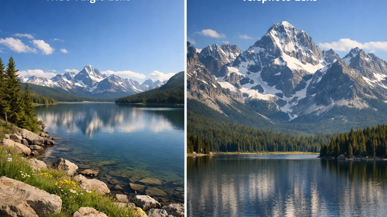 Usporedba širokokutnog i telefoto objektiva pokazuje razliku u perspektivi i kutu gledanja