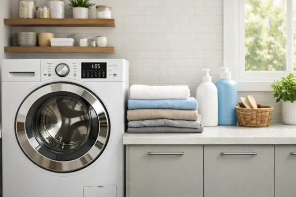 Moderna perilica rublja u kućnoj praonici, prikaz ukupne teme odabira perilice rublja za kućanstvo