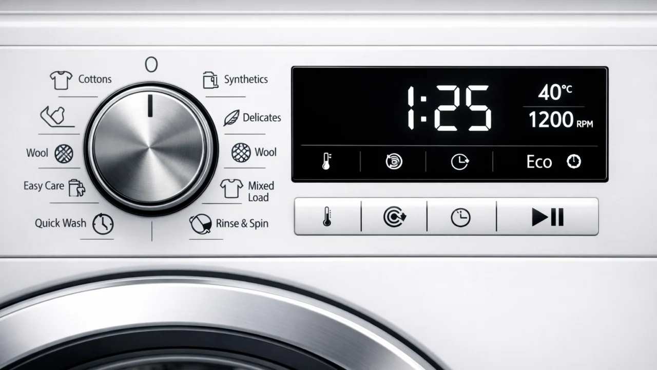 Programi pranja na upravljačkoj ploči perilice rublja s jasno označenim postavkama
