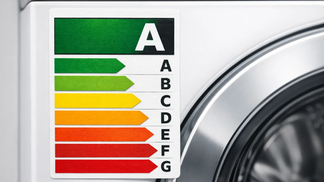Energetska oznaka A na perilici rublja koja pokazuje visoku energetsku učinkovitost