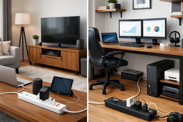 Produžni kabel i zaštita od prenapona u modernom domu s više električnih uređaja spojenih na siguran način