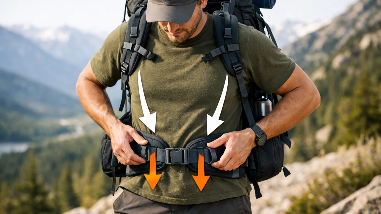 Pojas za kukove na ruksaku koji prenosi većinu težine s ramena na kukove tijekom hodanja