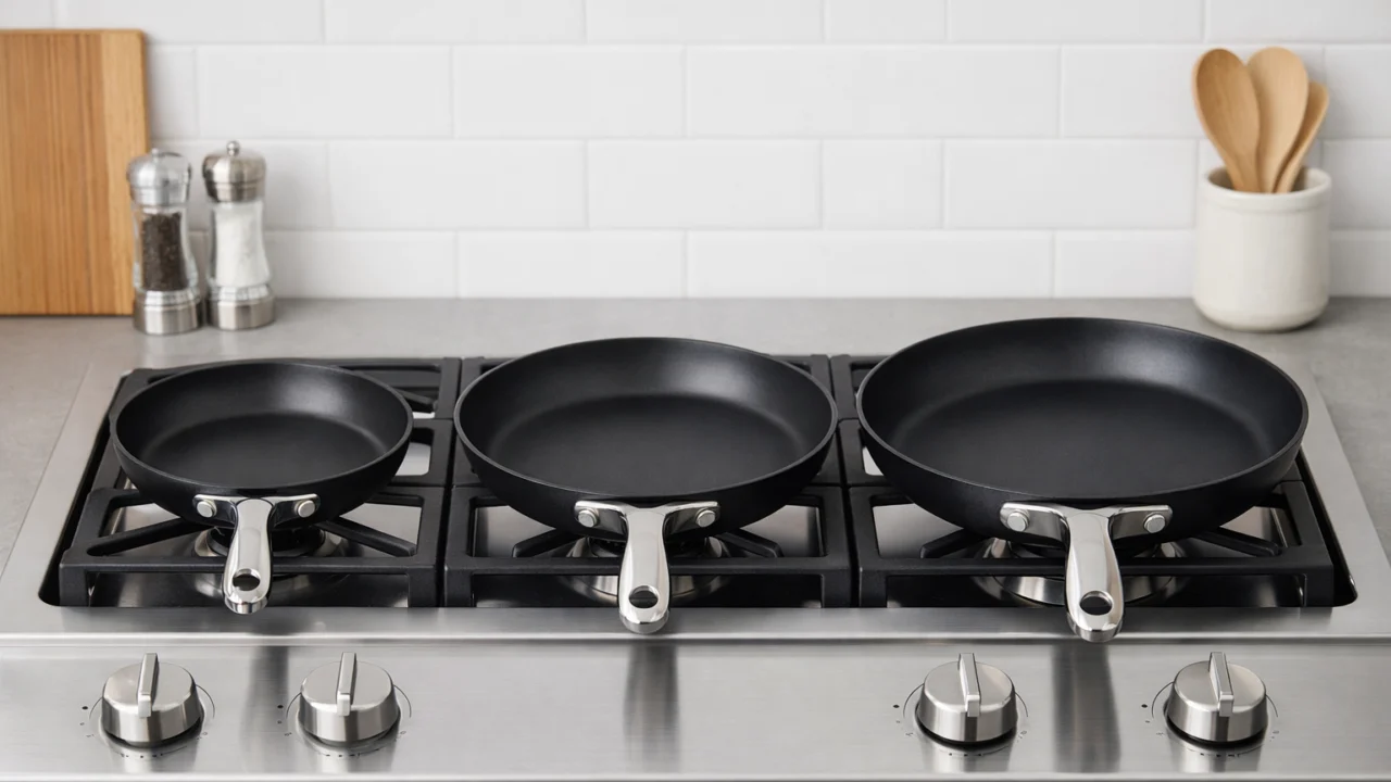 Prikaz različitih veličina tava na štednjaku za lakši odabir idealne tave prema potrebama kuhanja