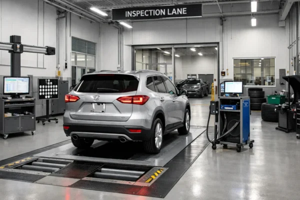 Priprema automobila za tehnički pregled u modernom autoservisu prije godišnje kontrole vozila