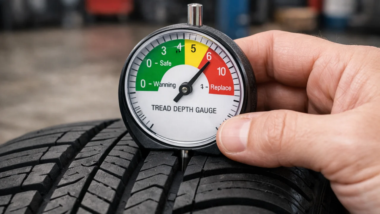 Mjerenje dubine profila guma i provjera tlaka prije tehničkog pregleda automobila