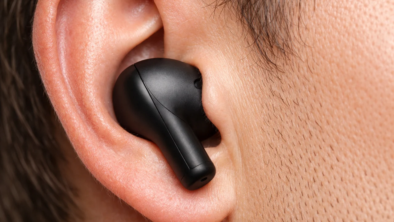 In-ear bežične slušalice pravilno postavljene u uho, prikaz malog formata i praktičnosti u svakodnevici