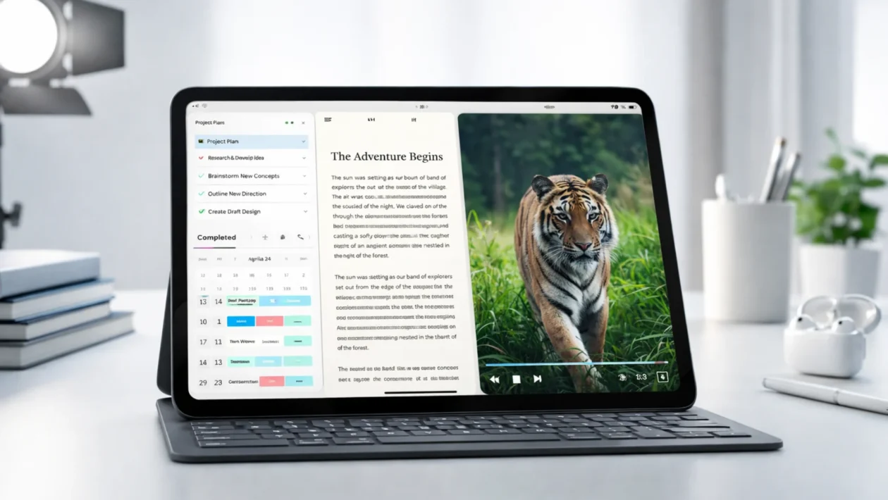 Moderan tablet prikazuje rad, čitanje i zabavu na jednom zaslonu, idealan izbor tableta za posao i slobodno vrijeme