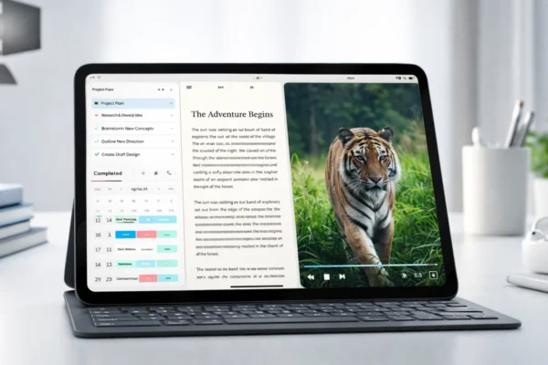 Moderan tablet prikazuje rad, čitanje i zabavu na jednom zaslonu, idealan izbor tableta za posao i slobodno vrijeme