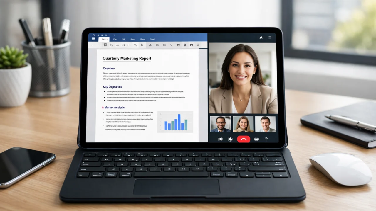 Tablet za posao s tipkovnicom i multitaskingom za rad s dokumentima i online sastanke