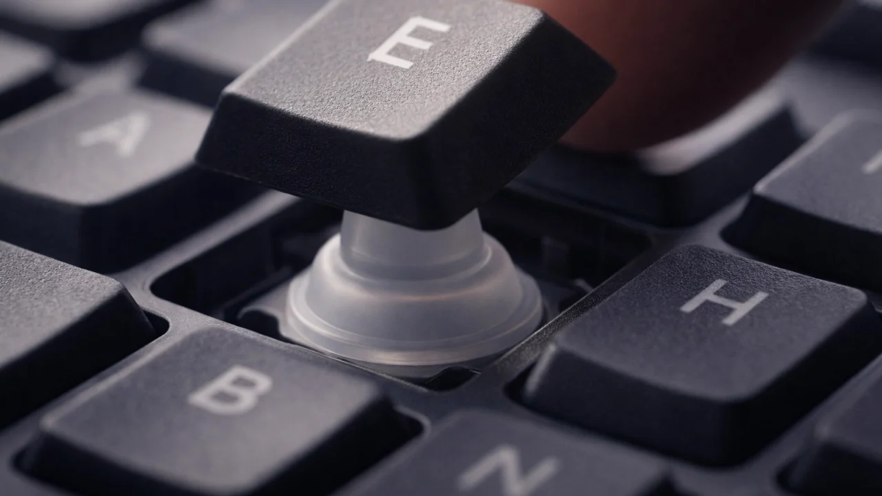 Detaljan prikaz membranske tipkovnice i gumene membrane ispod tipke tijekom pritiska