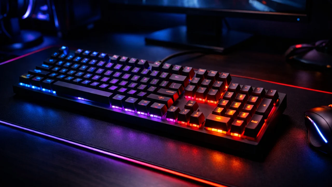 Mehanička tipkovnica s RGB osvjetljenjem u gaming okruženju, fokus na preciznost i performanse