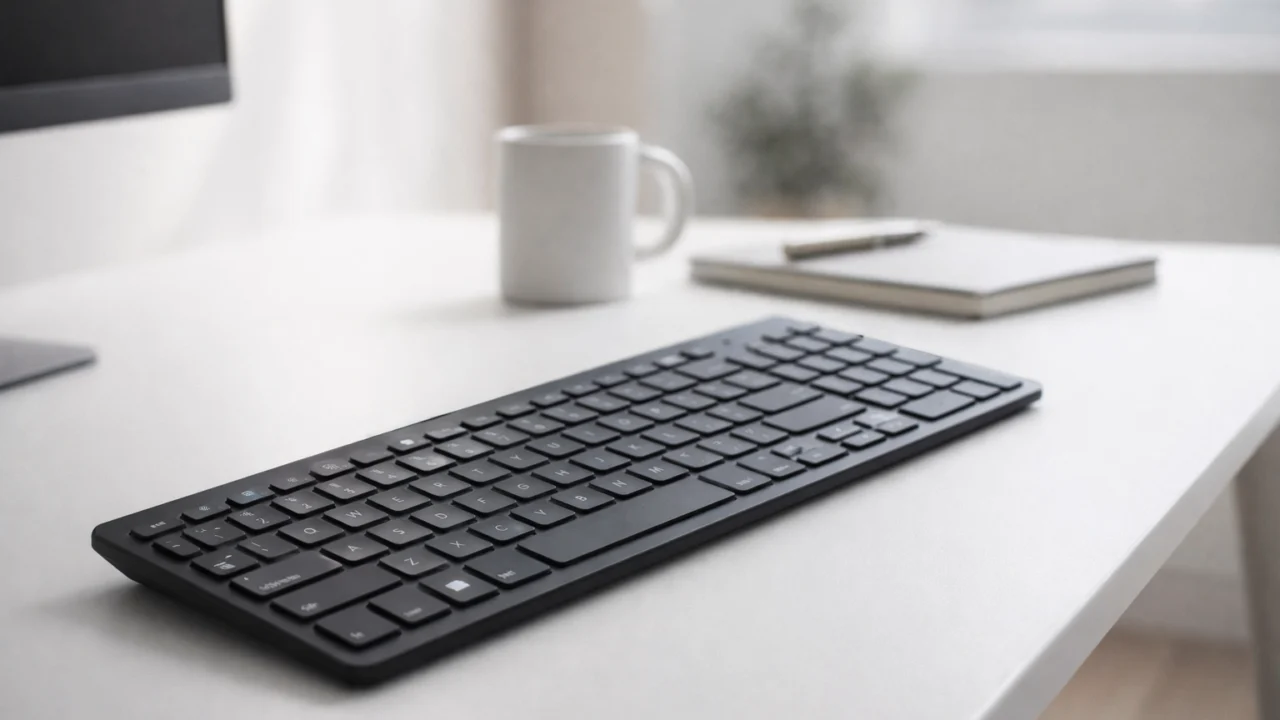 Membranska tipkovnica u uredskom okruženju, naglasak na tiho tipkanje i svakodnevni rad