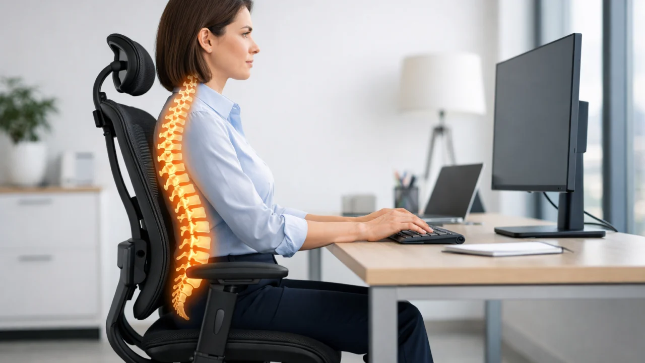 Pravilno sjedenje na ergonomskoj stolici koje čuva zdravlje leđa i vrata tijekom uredskog rada