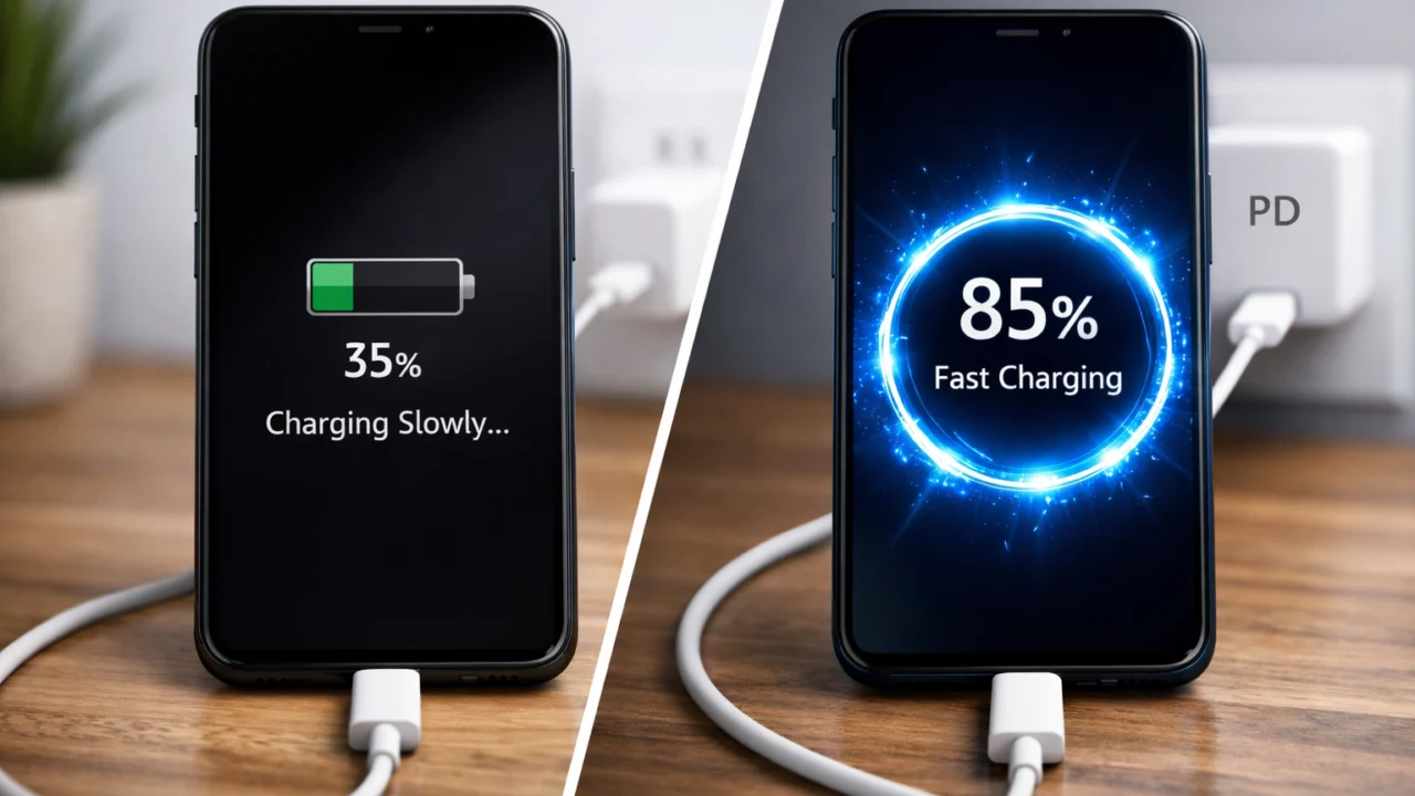 Razlika između sporog punjenja bez PD-a i brzog punjenja pomoću USB-C Power Delivery punjača