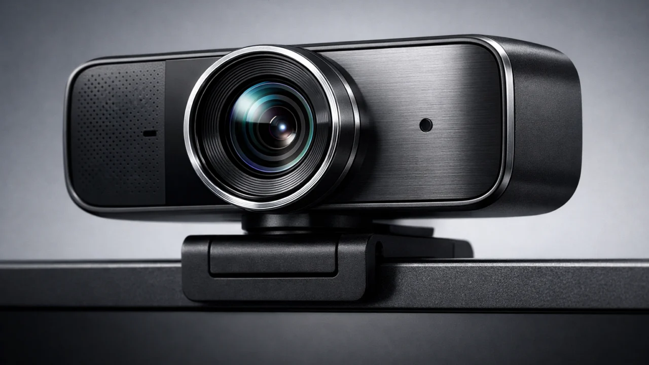 Detalj moderne web kamere visoke rezolucije za online sastanke i profesionalnu komunikaciju