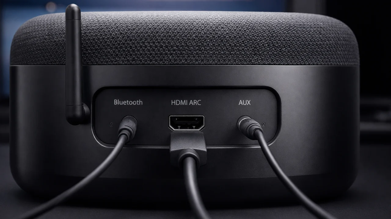 Prikaz priključaka na zvučniku za povezivanje s televizorom, mobitelom i drugim uređajima