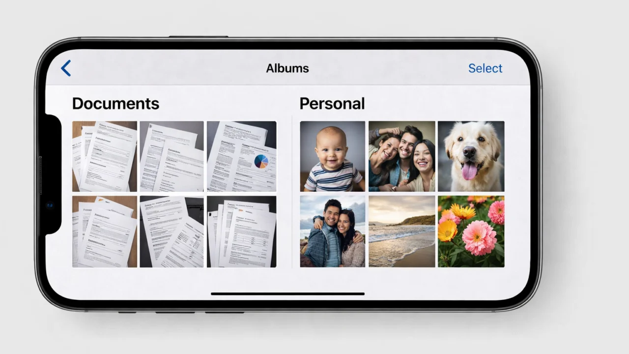 Odvojene fotografije dokumenata i osobne galerije na pametnom telefonu