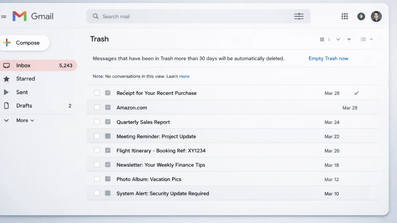 Mapa Smeće u Gmailu gdje se poruke moraju trajno obrisati kako bi se oslobodio prostor