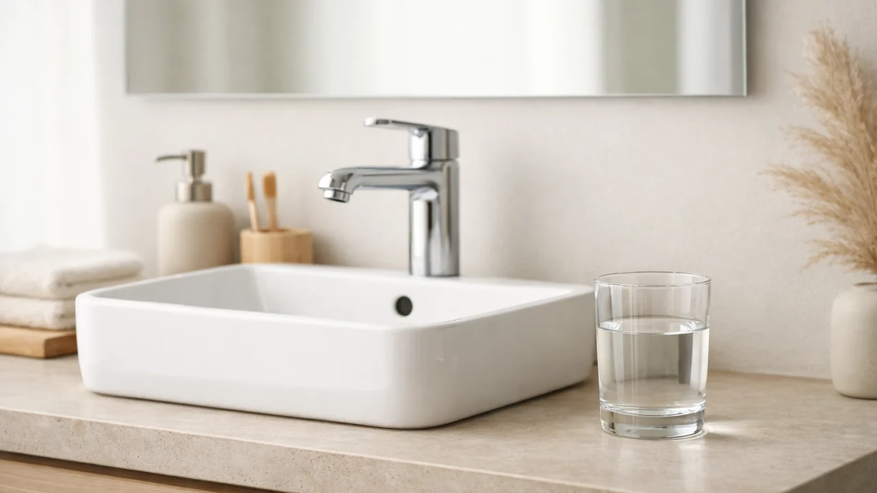 Čaša vode u kupaonici koja potiče automatsko pijenje vode nakon svakog odlaska na WC