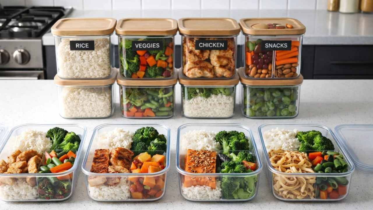 Meal prep priprema obroka unaprijed u posudama za brže kuhanje tijekom tjedna