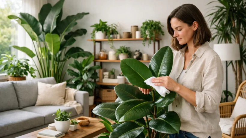 Čišćenje lišća sobnih biljaka u modernom interijeru poboljšava zdravlje biljaka i sprječava pojavu štetnika